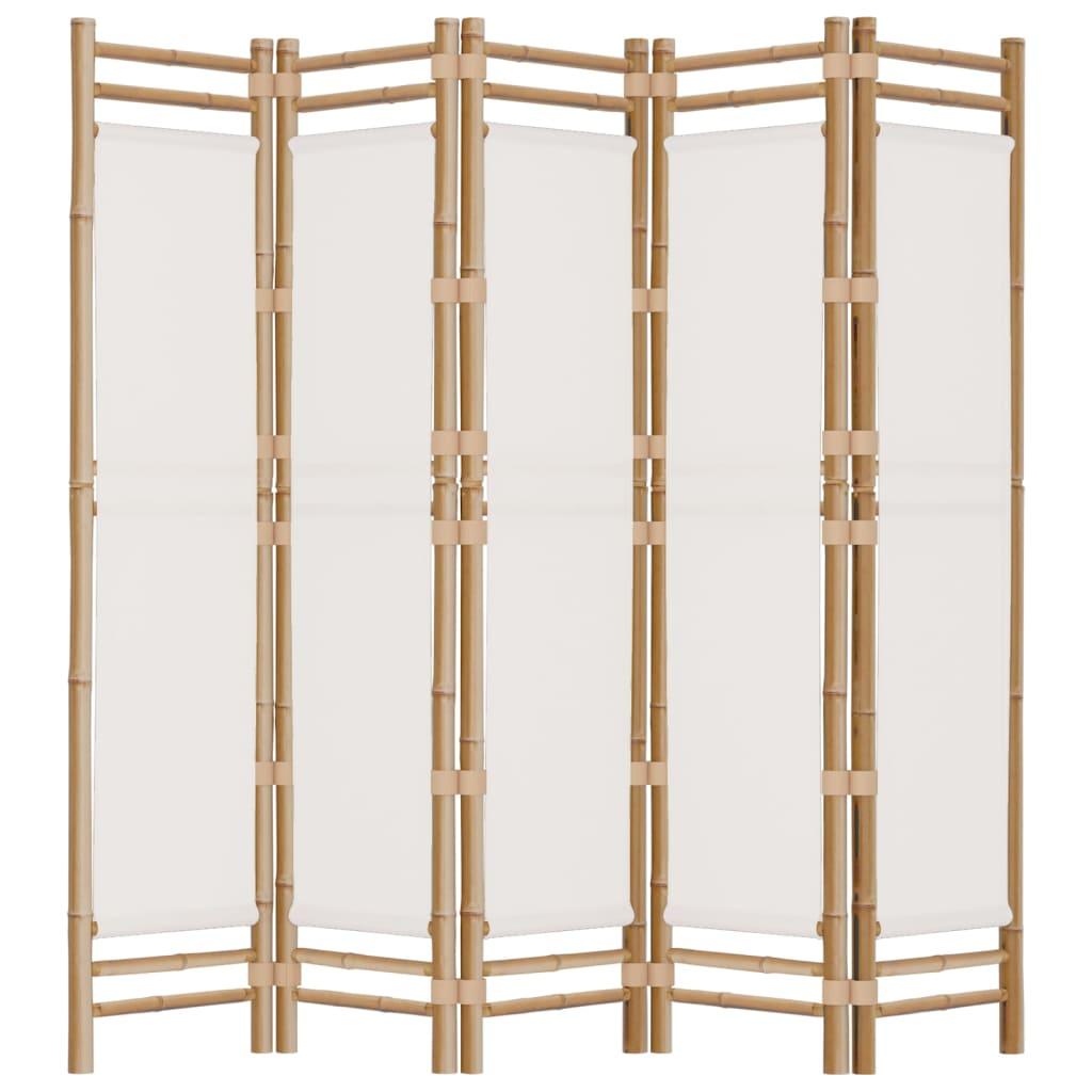 Biombo plegable de 5 paneles bambú y lona 200 cm
