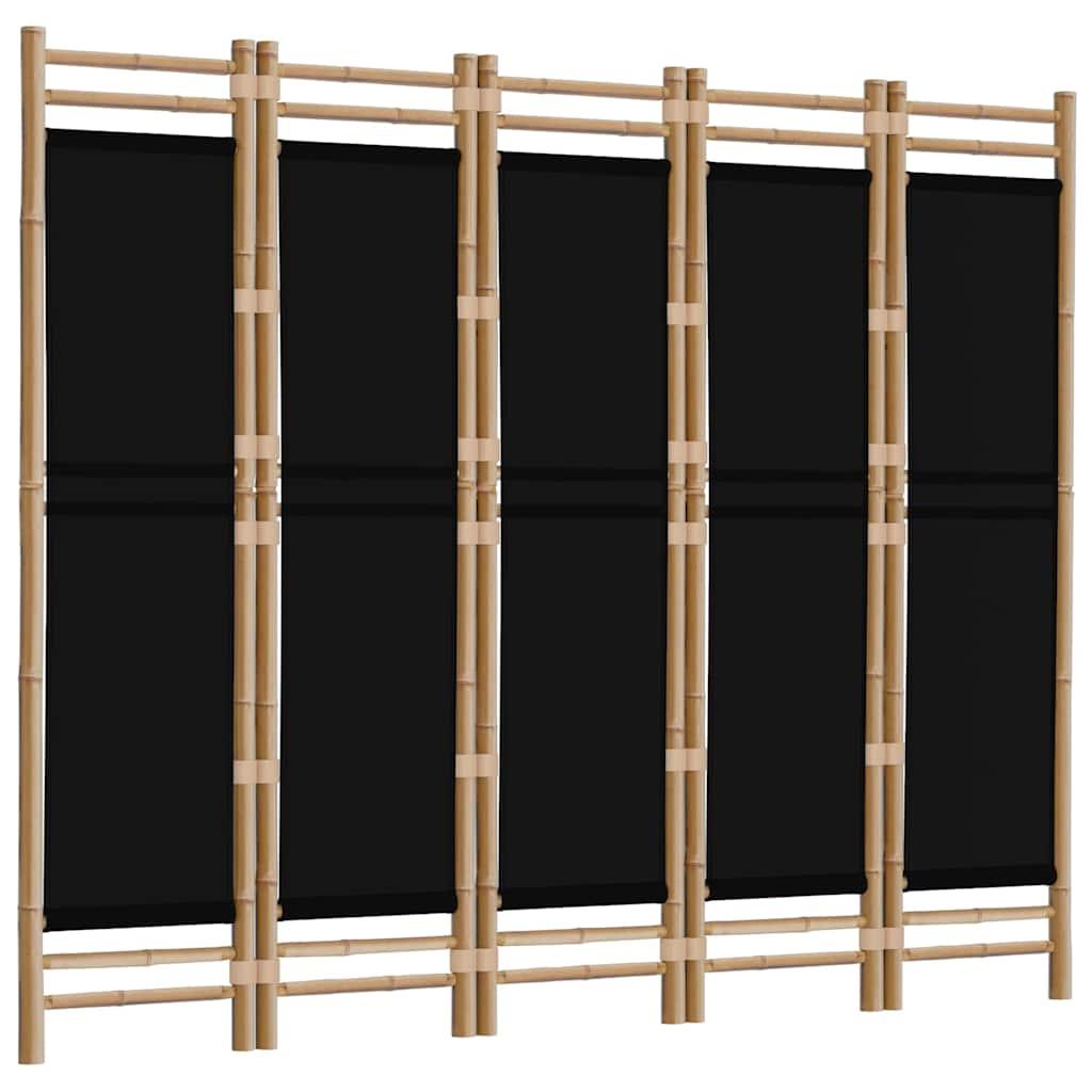 Biombo plegable de 5 paneles bambú y lona 200 cm