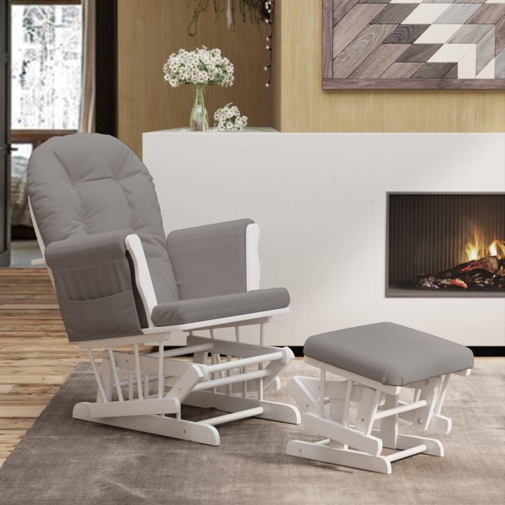 Sillón de lactancia con taburete tela blanco crema