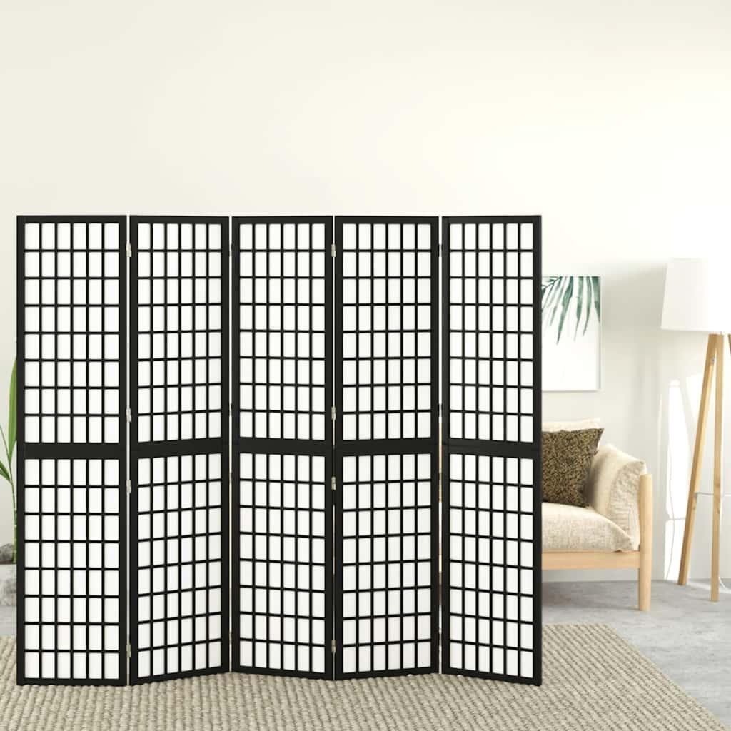 Biombo plegable con 5 paneles estilo japonés blanco 200x170 cm