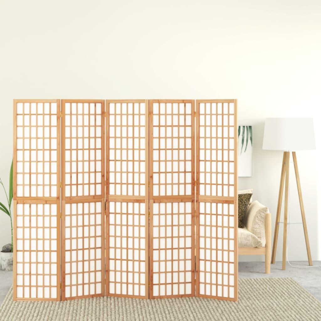 Biombo plegable con 5 paneles estilo japonés blanco 200x170 cm