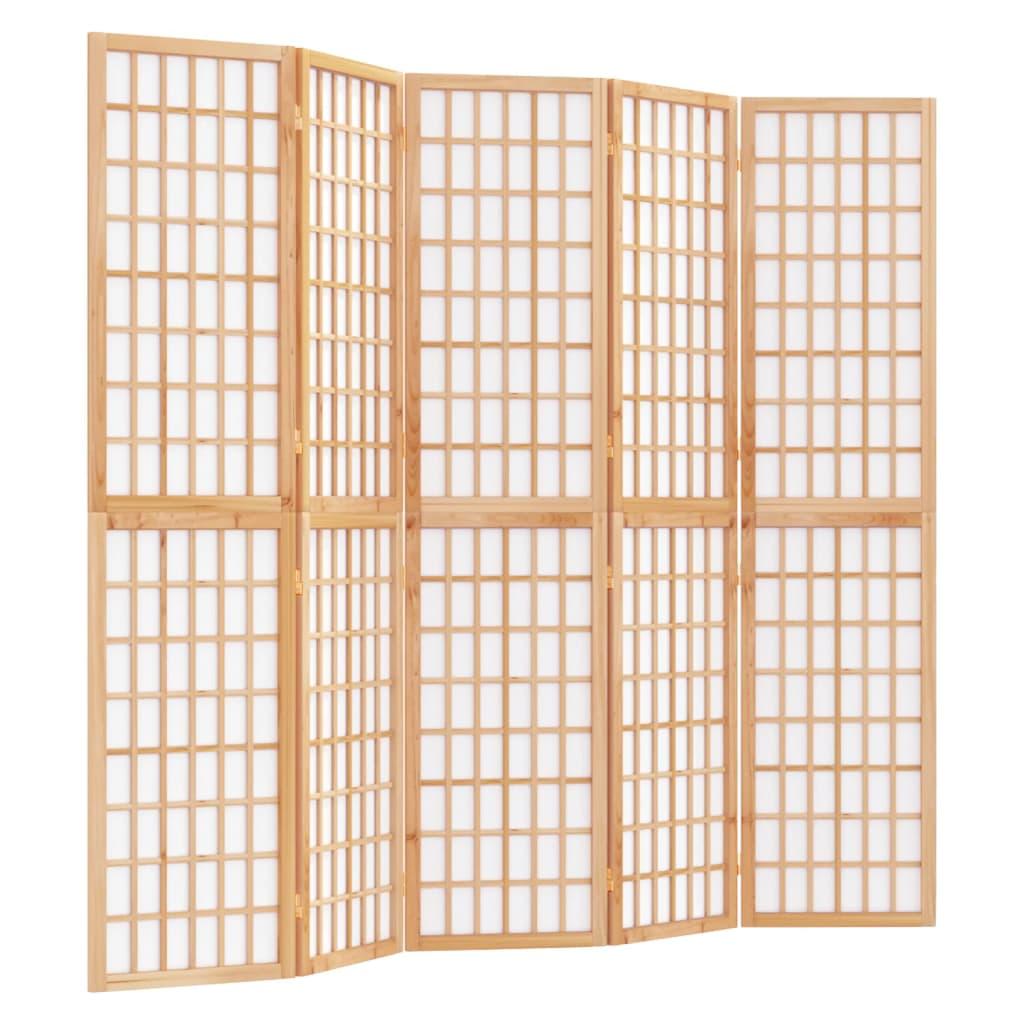 Biombo plegable con 5 paneles estilo japonés blanco 200x170 cm