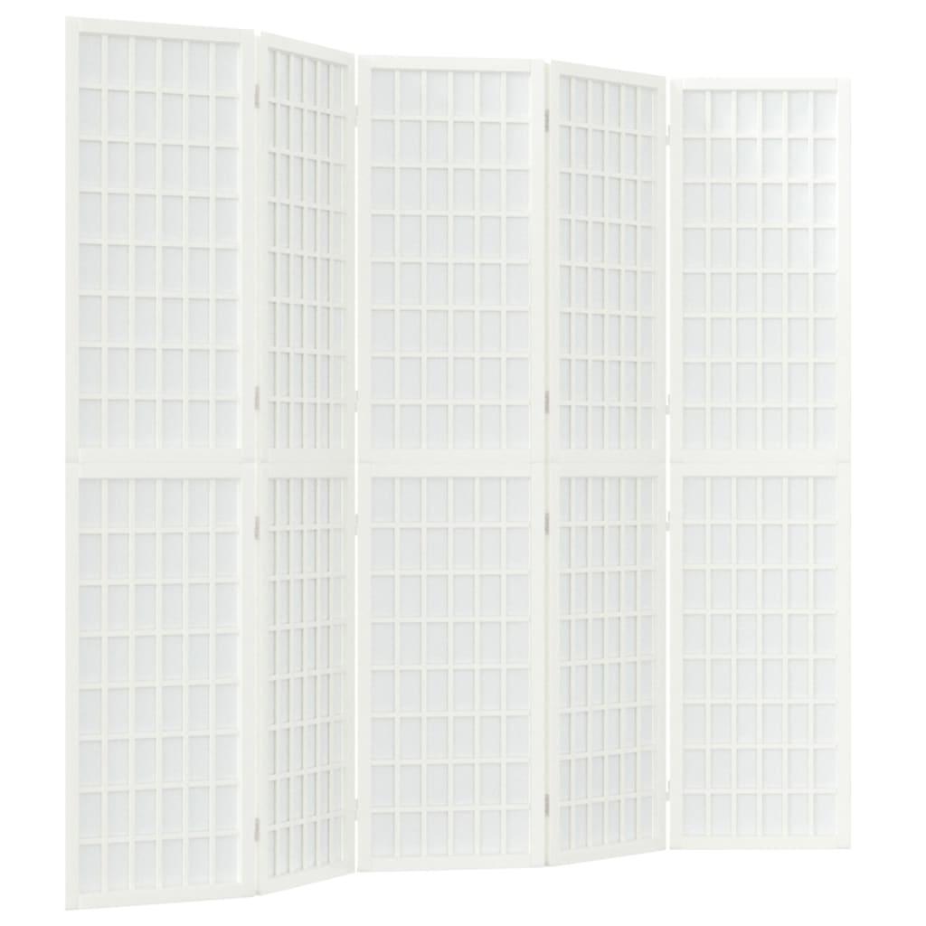 Biombo plegable con 5 paneles estilo japonés blanco 200x170 cm