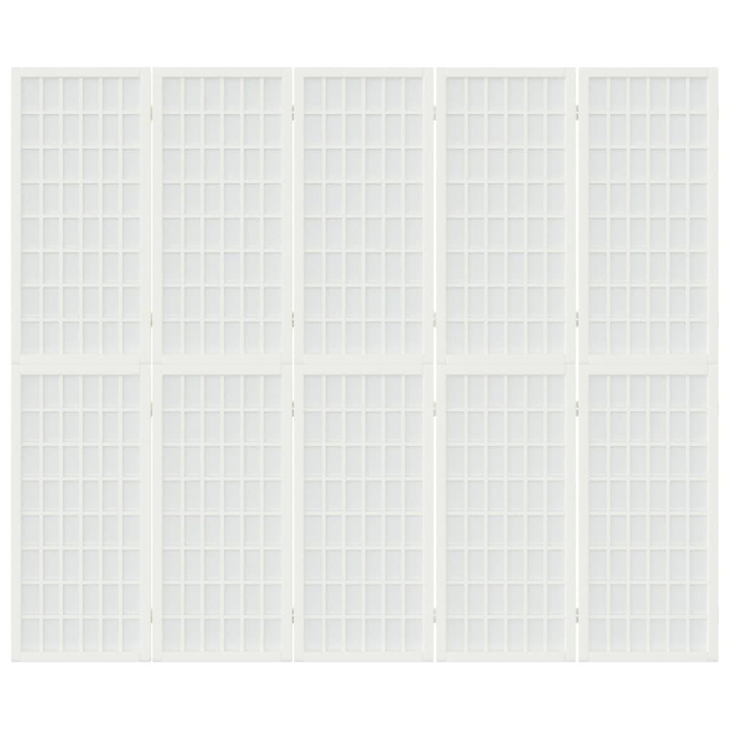 Biombo plegable con 5 paneles estilo japonés blanco 200x170 cm