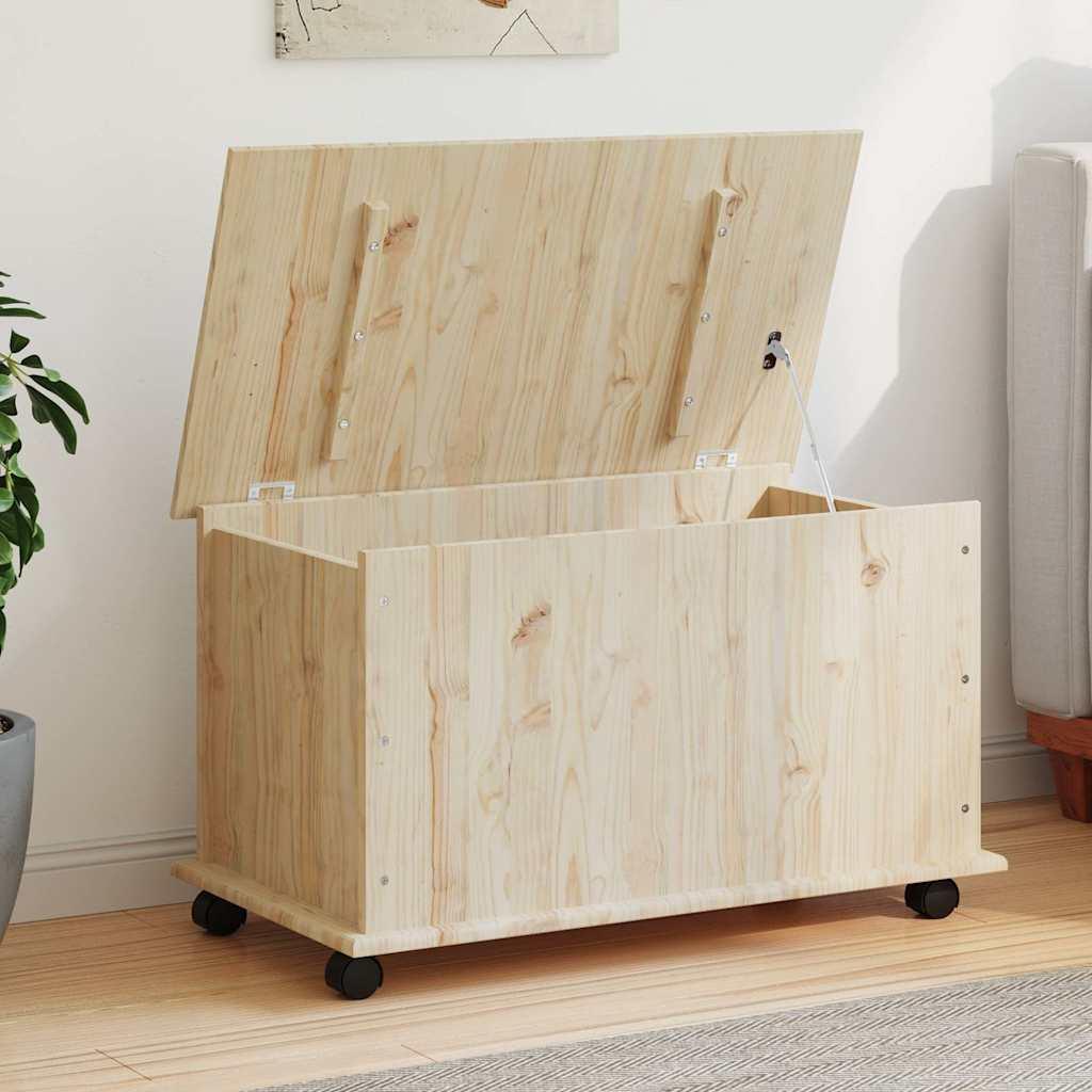 Baúl de almacenaje con ruedas ALTA madera maciza 73x39,5x43 cm