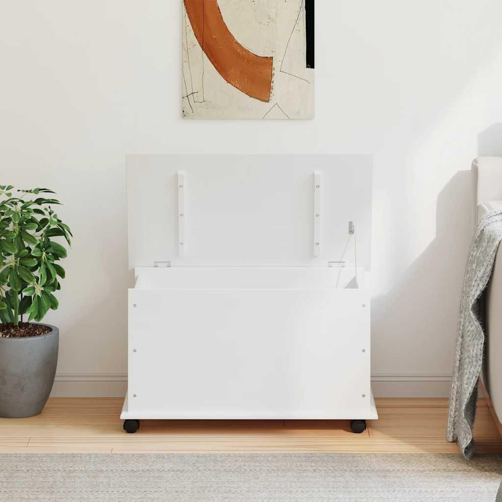 Baúl almacenaje ruedas ALTA madera maciza blanco 73x39,5x43 cm