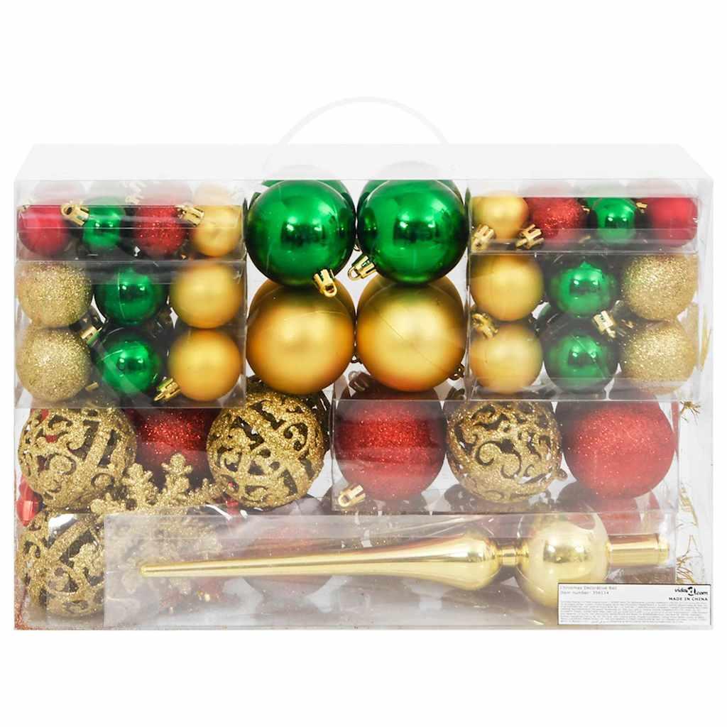 Juego de bolas Navidad 112 pzas poliestireno rojo/verde/dorado