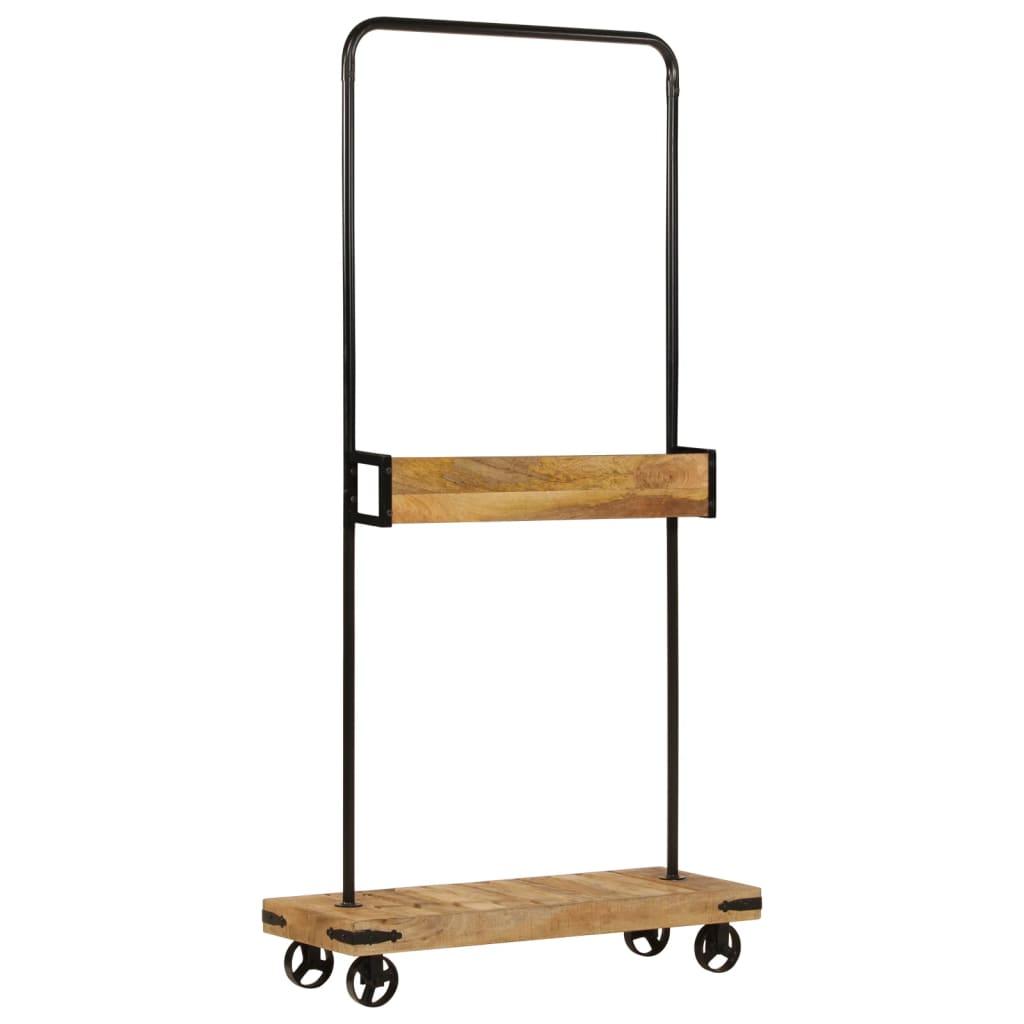 Perchero con ruedas madera maciza mango y hierro 90x35x190 cm