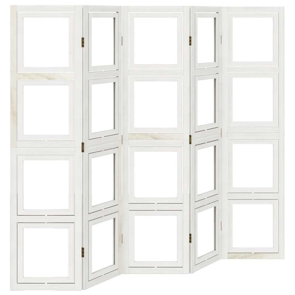 Biombo separador 5 paneles madera maciza Paulownia marrón negro