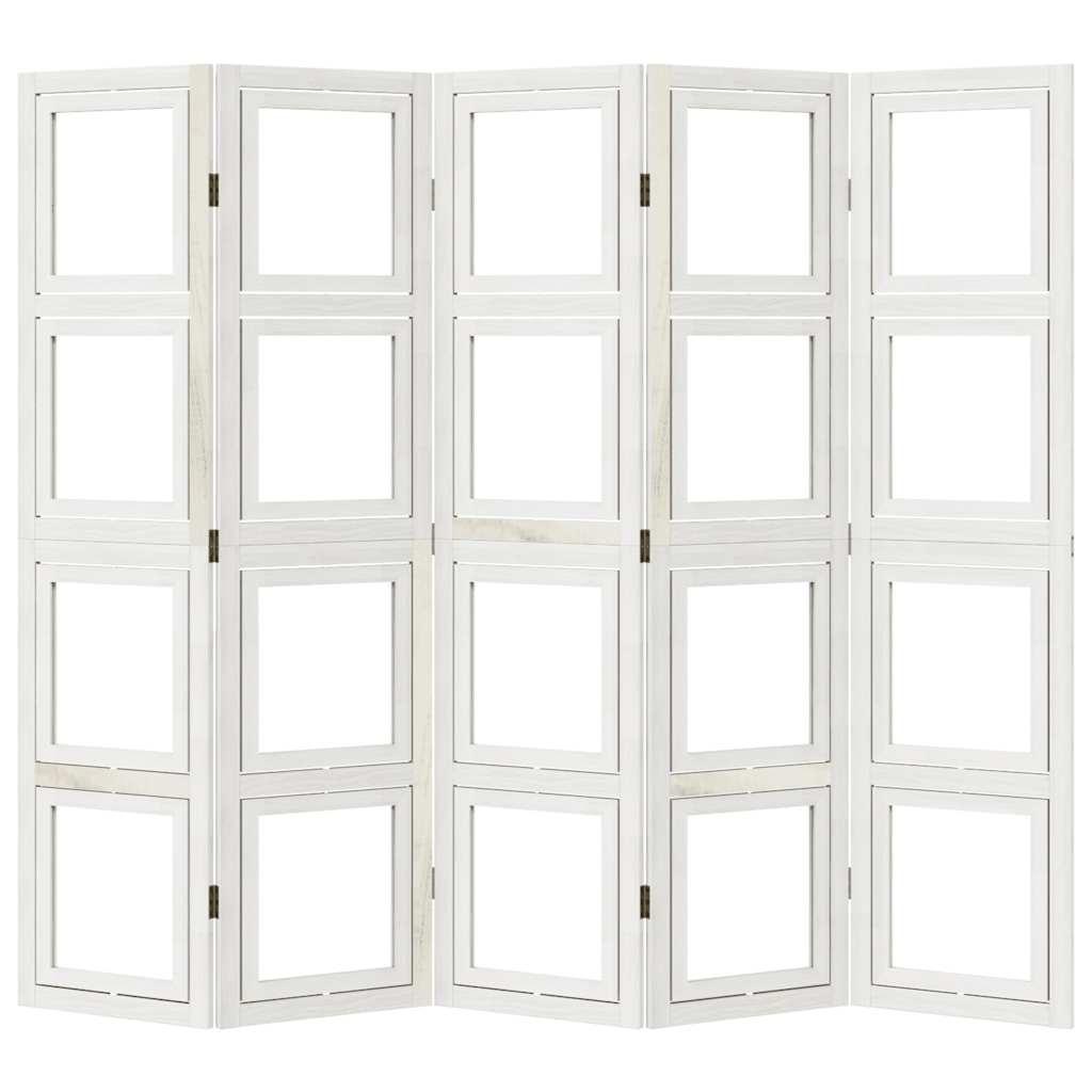 Biombo separador 5 paneles madera maciza Paulownia marrón negro