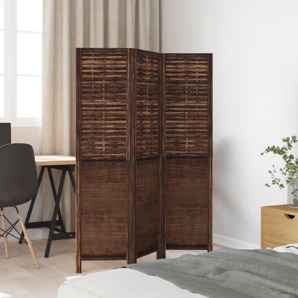 Biombo separador de 3 paneles madera paulownia marrón oscuro