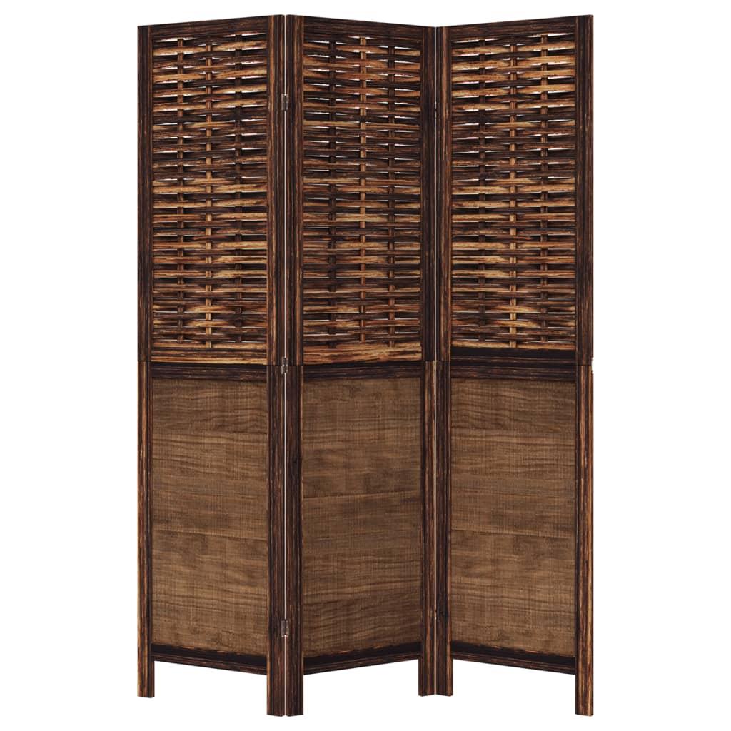 Biombo separador de 3 paneles madera paulownia marrón oscuro