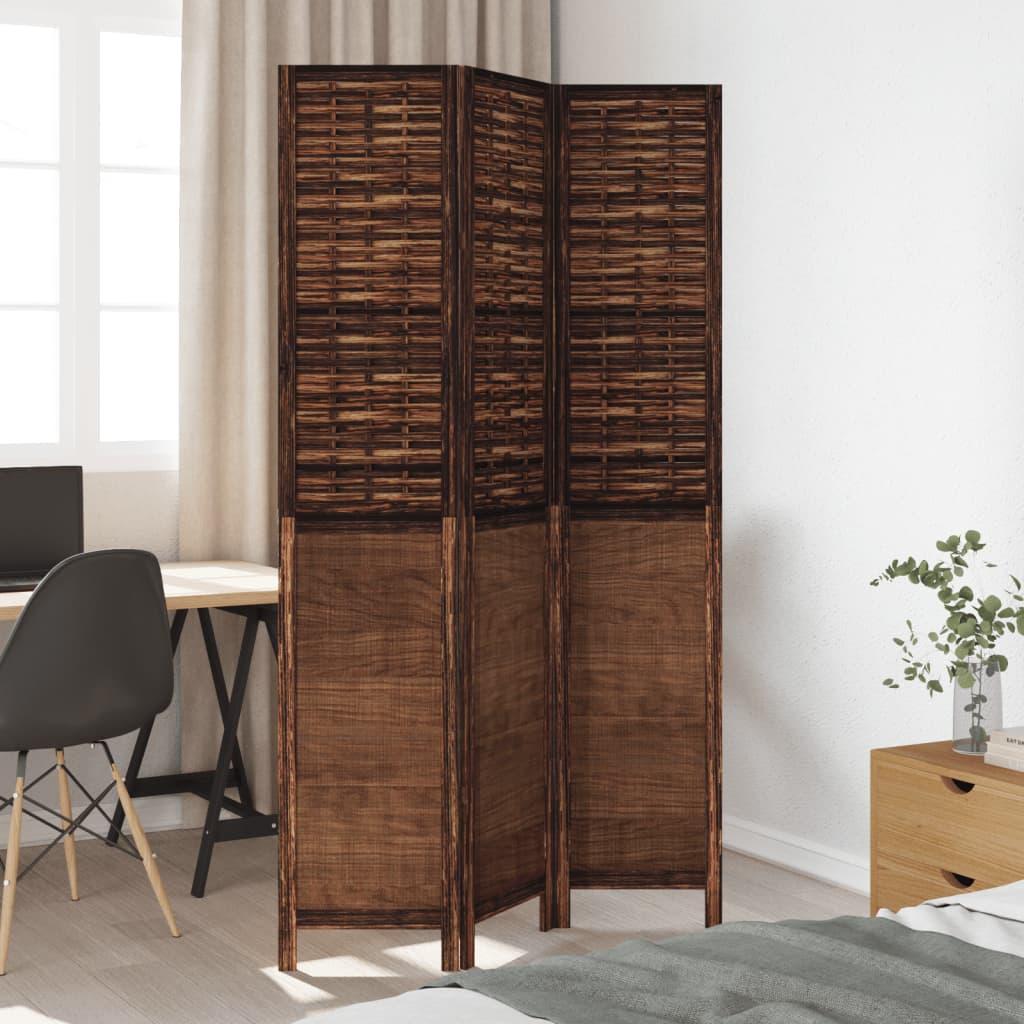 Biombo separador de 3 paneles madera paulownia marrón oscuro