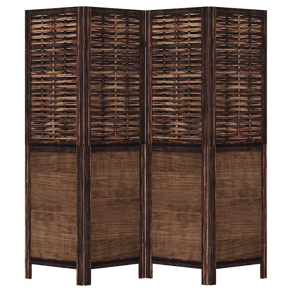 Biombo separador de 4 paneles madera paulownia marrón oscuro