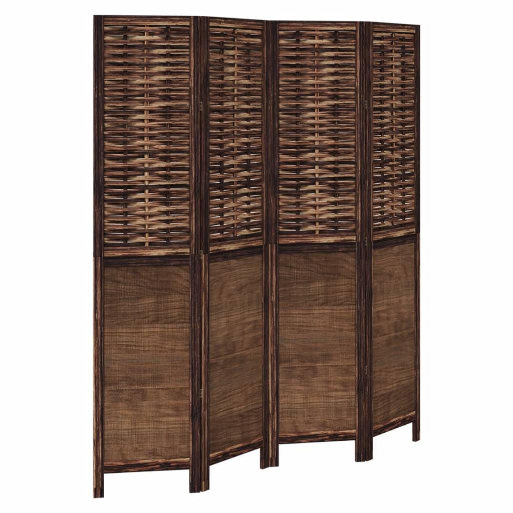Biombo separador de 4 paneles madera paulownia marrón oscuro