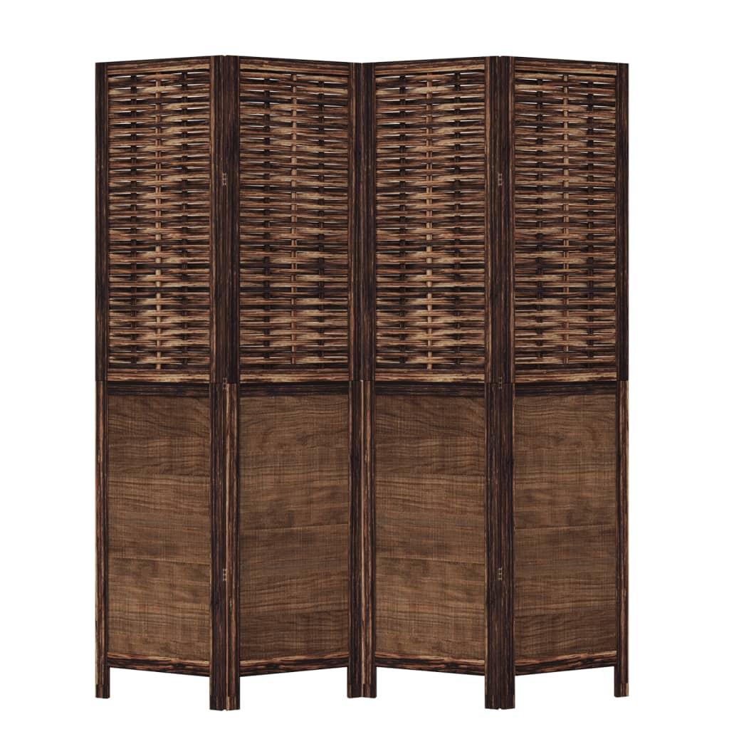 Biombo separador de 4 paneles madera paulownia marrón oscuro