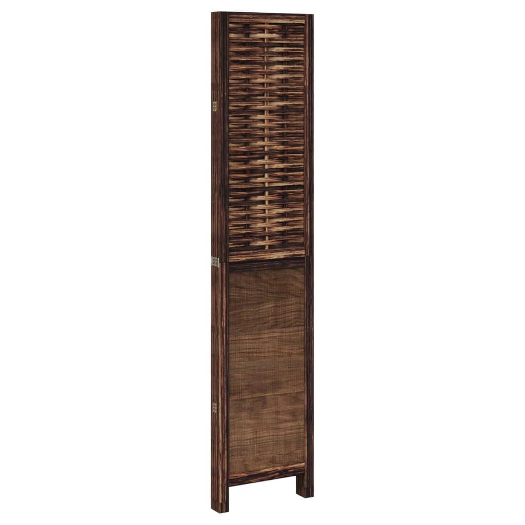 Biombo separador de 4 paneles madera paulownia marrón oscuro