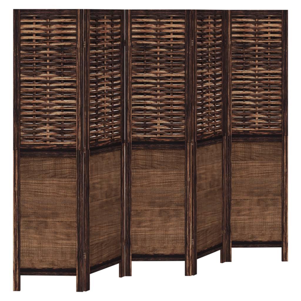 Biombo separador de 5 paneles madera paulownia marrón oscuro