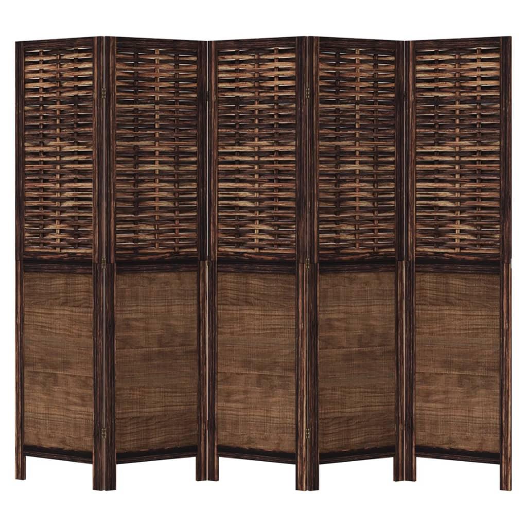 Biombo separador de 5 paneles madera paulownia marrón oscuro