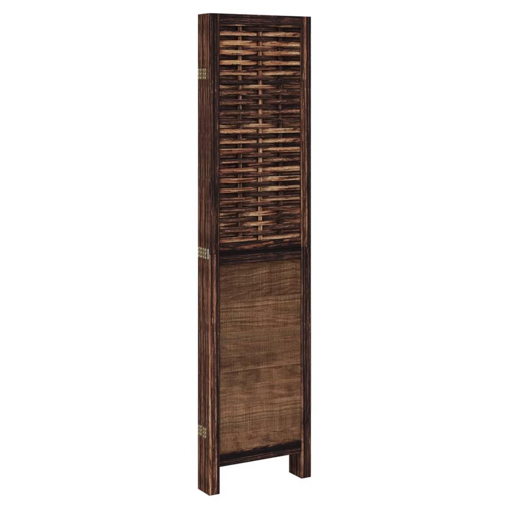 Biombo separador de 5 paneles madera paulownia marrón oscuro