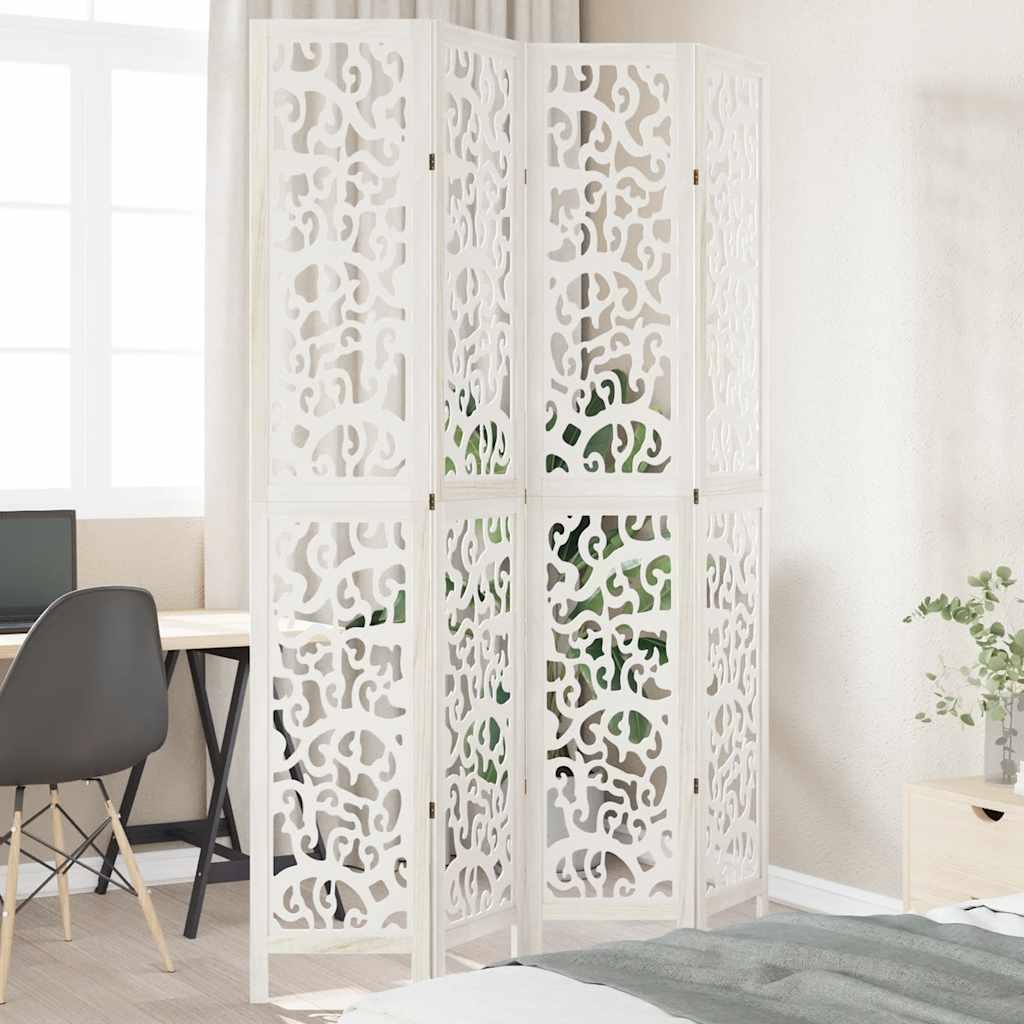 Biombo separador de 4 paneles madera maciza Paulownia blanco
