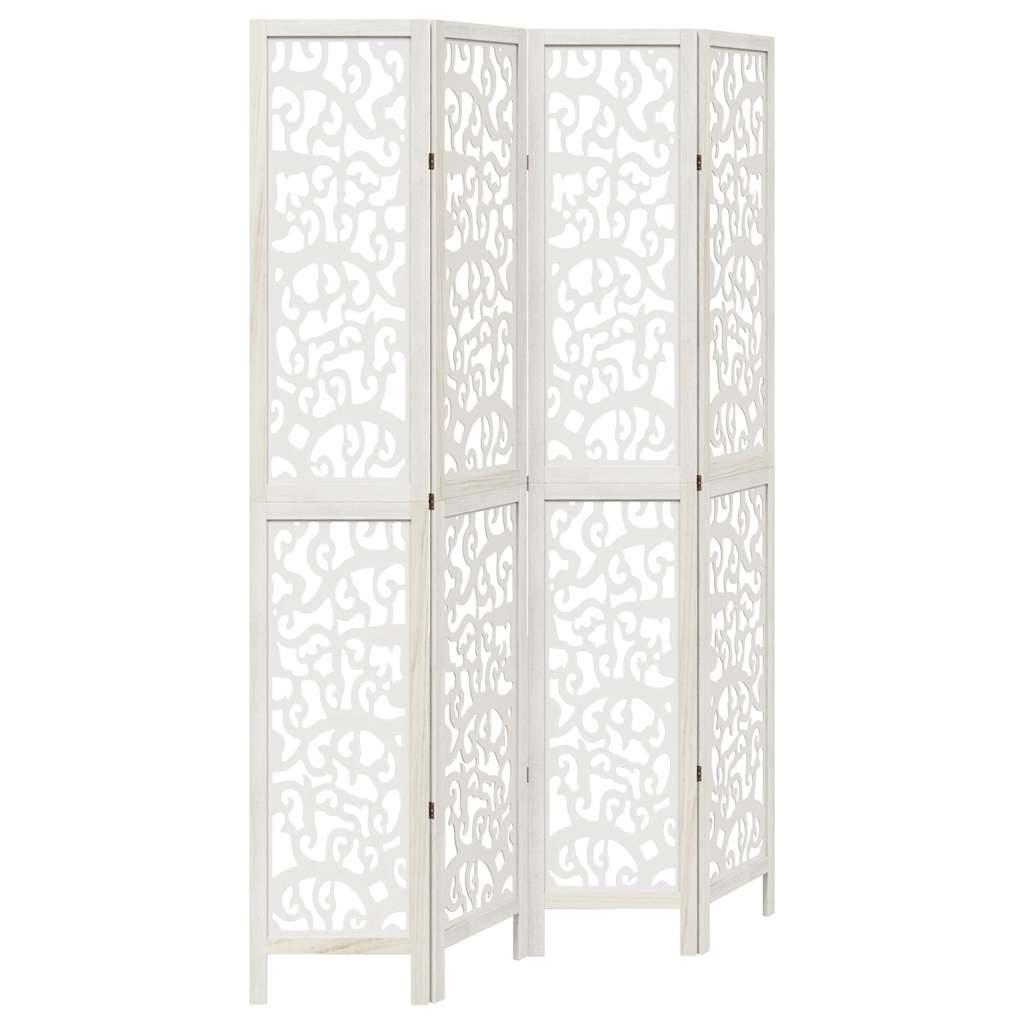 Biombo separador de 4 paneles madera maciza Paulownia blanco