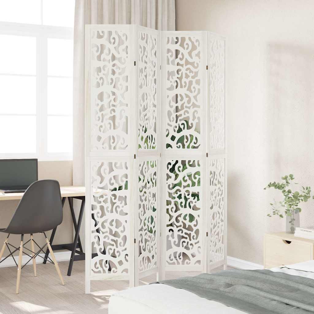 Biombo separador de 4 paneles madera maciza Paulownia blanco