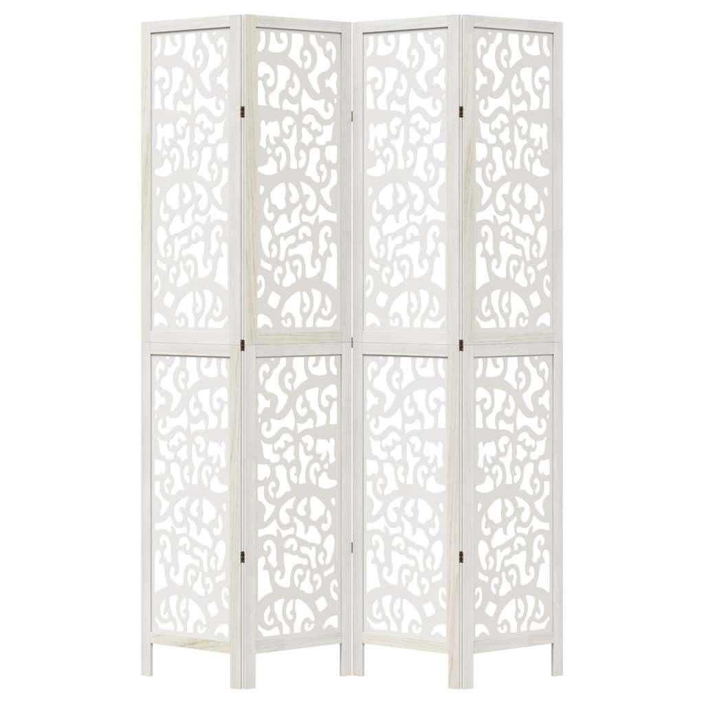 Biombo separador de 4 paneles madera maciza Paulownia blanco