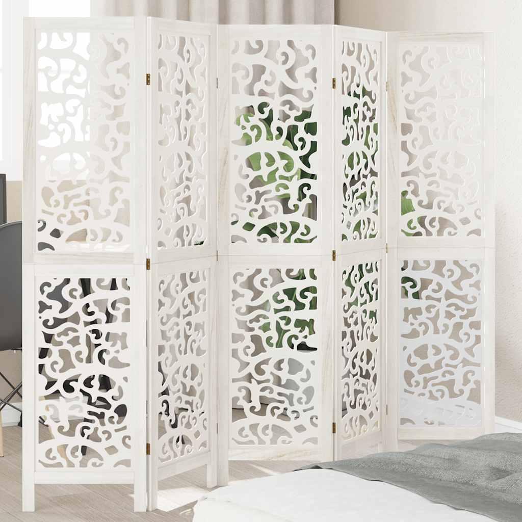 Biombo separador 5 paneles madera maciza Paulownia marrón negro