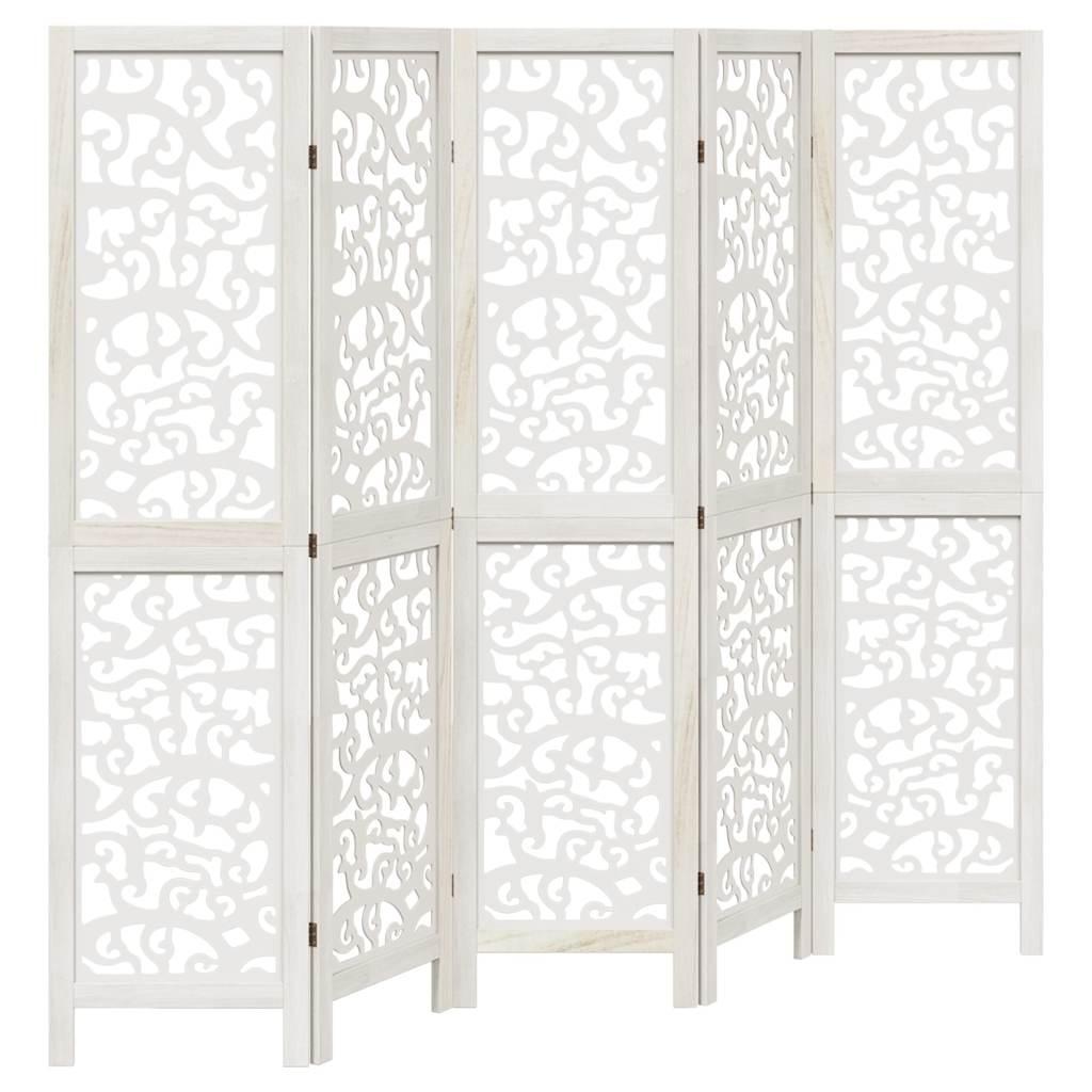 Biombo separador 5 paneles madera maciza Paulownia marrón negro