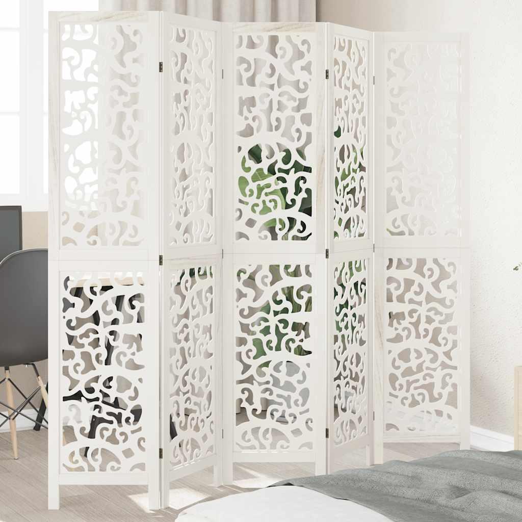 Biombo separador 5 paneles madera maciza Paulownia marrón negro