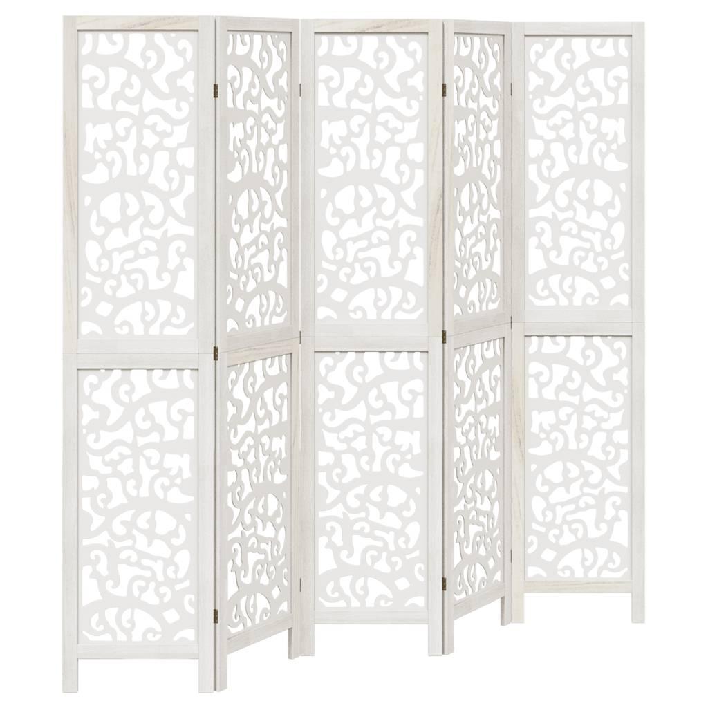 Biombo separador 5 paneles madera maciza Paulownia marrón negro