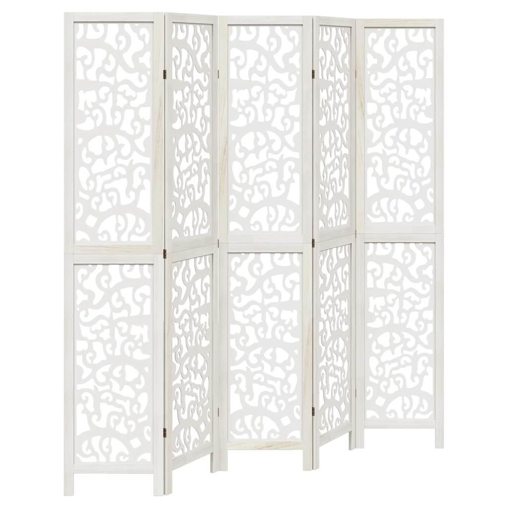 Biombo separador 5 paneles madera maciza Paulownia marrón negro