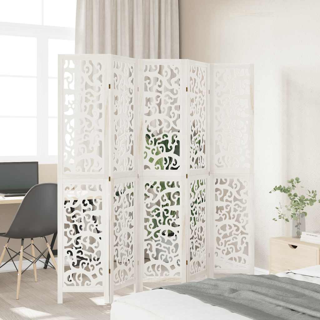 Biombo separador 5 paneles madera maciza Paulownia marrón negro