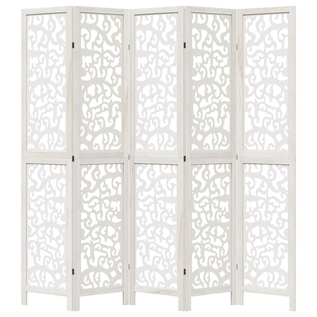 Biombo separador 5 paneles madera maciza Paulownia marrón negro