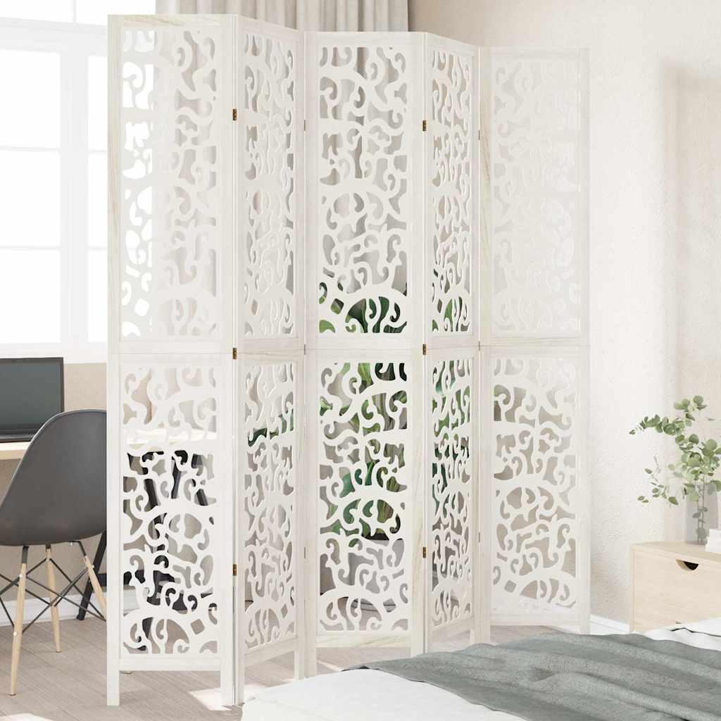 Biombo separador 5 paneles madera maciza Paulownia marrón negro