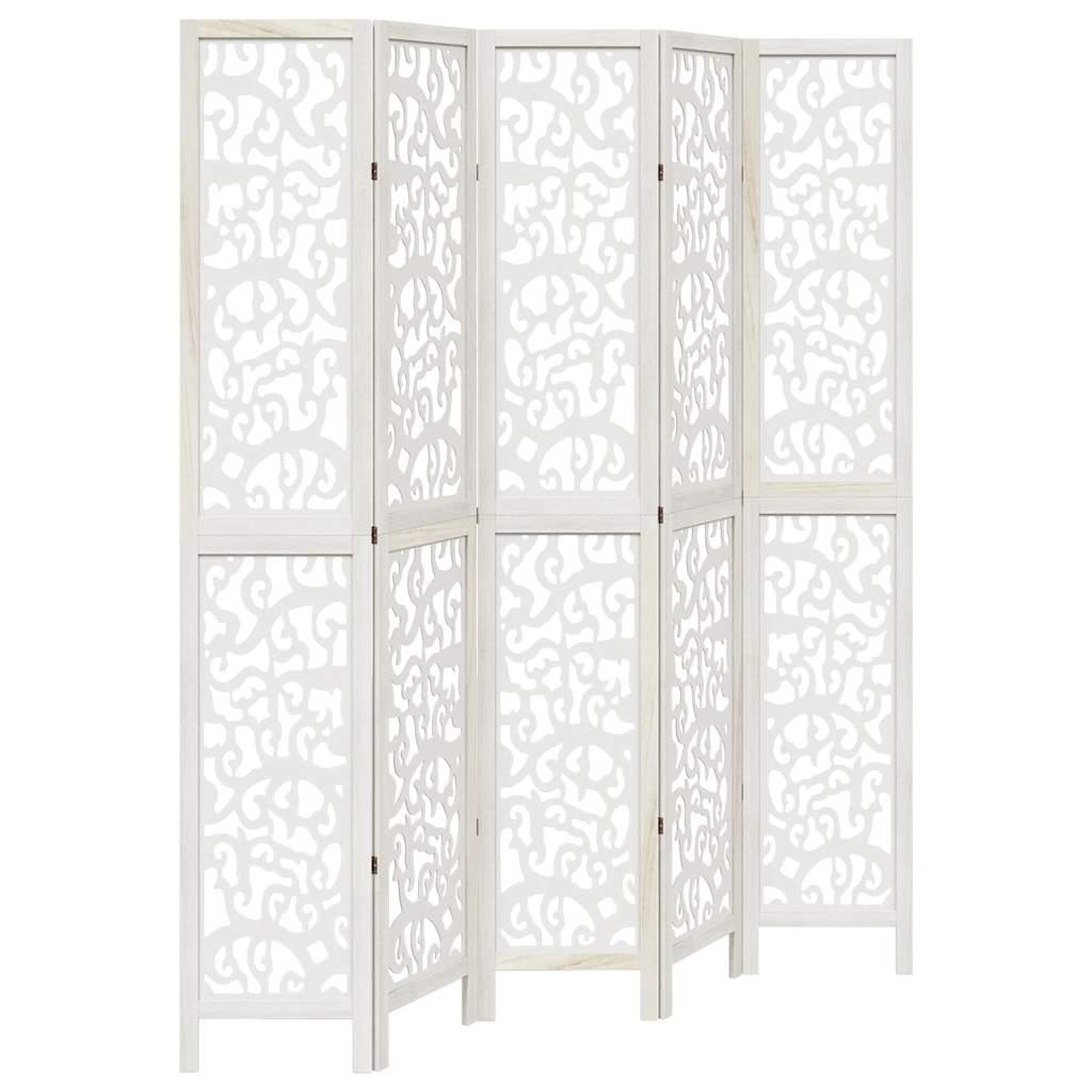 Biombo separador 5 paneles madera maciza Paulownia marrón negro