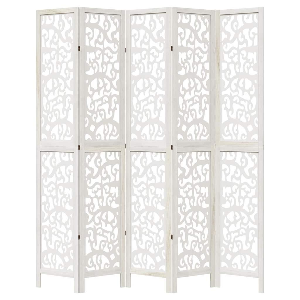 Biombo separador 5 paneles madera maciza Paulownia marrón negro