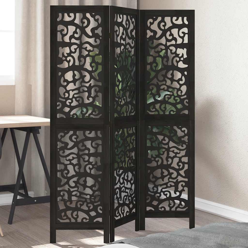 Biombo separador 3 paneles madera maciza Paulownia marrón negro