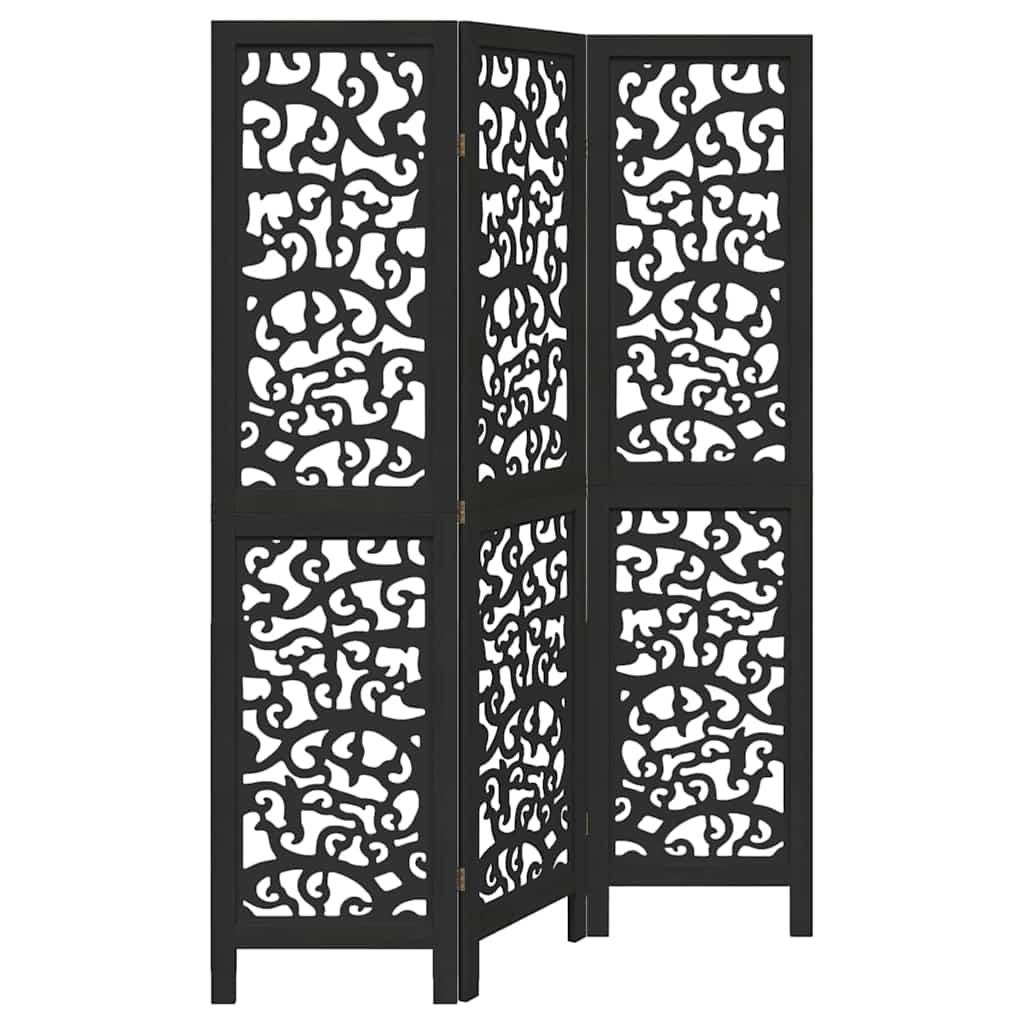 Biombo separador 3 paneles madera maciza Paulownia marrón negro