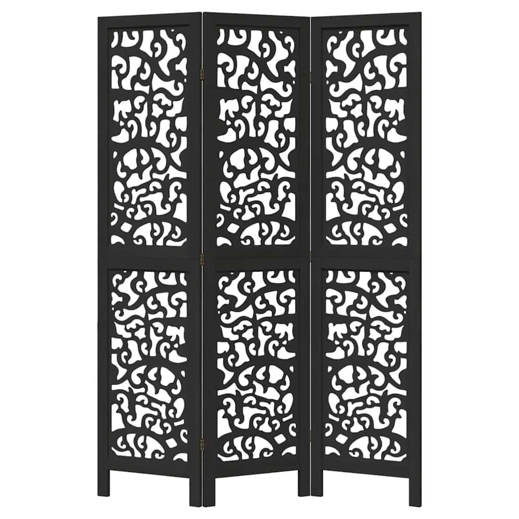 Biombo separador 3 paneles madera maciza Paulownia marrón negro