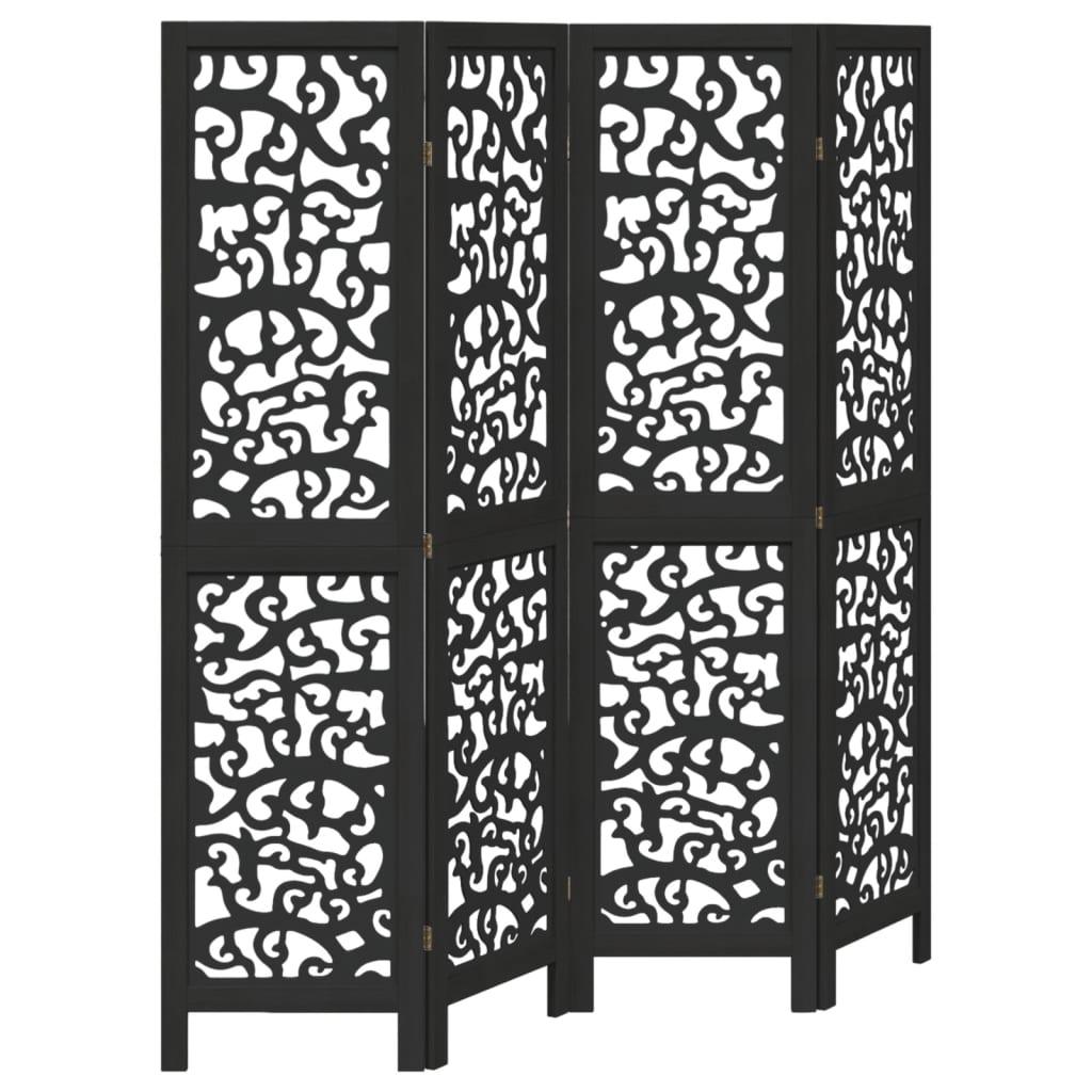 Biombo separador de 4 paneles madera maciza paulownia marrón