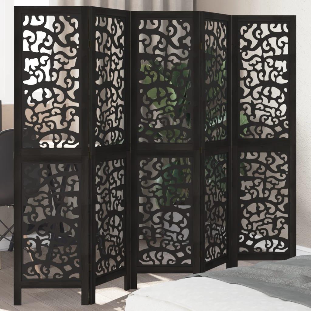 Biombo separador 5 paneles madera maciza Paulownia marrón negro