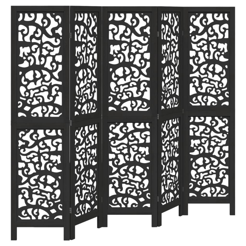 Biombo separador 5 paneles madera maciza Paulownia marrón negro