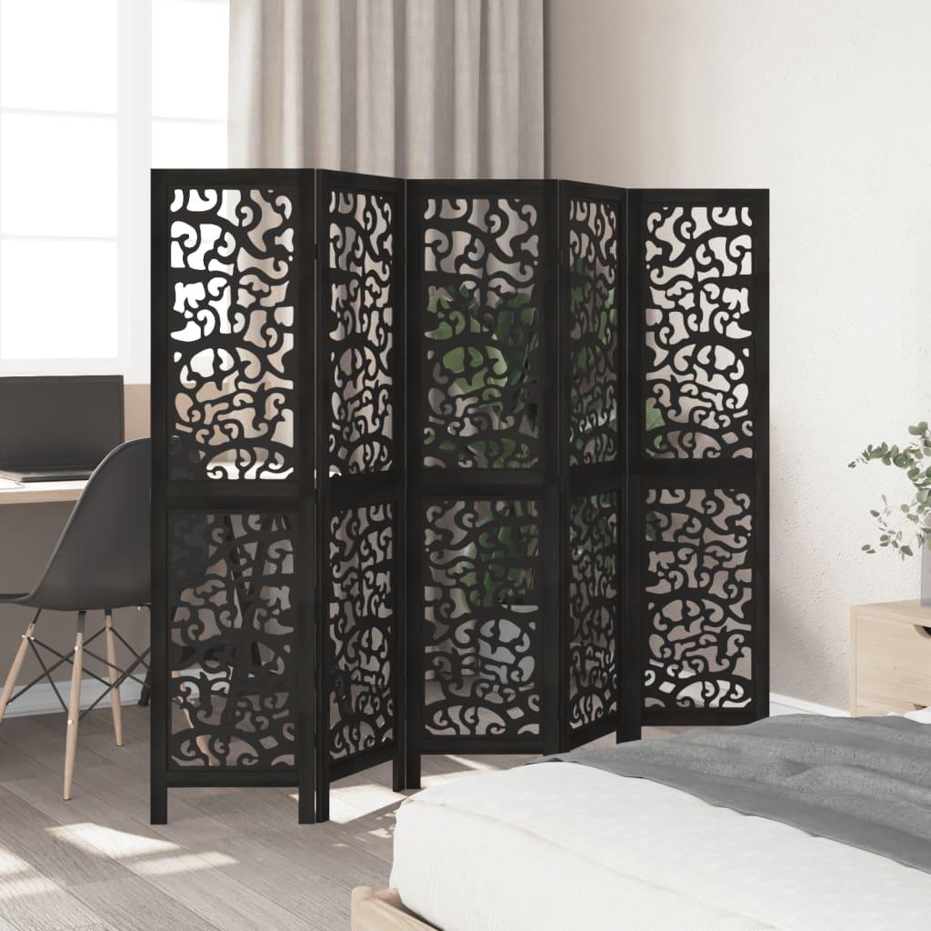 Biombo separador 5 paneles madera maciza Paulownia marrón negro