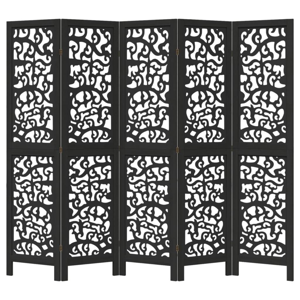 Biombo separador 5 paneles madera maciza Paulownia marrón negro
