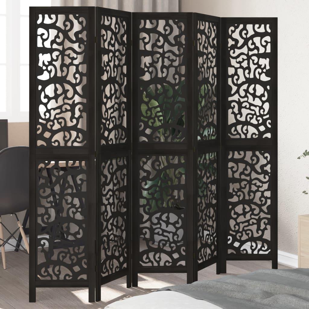 Biombo separador 5 paneles madera maciza Paulownia marrón negro