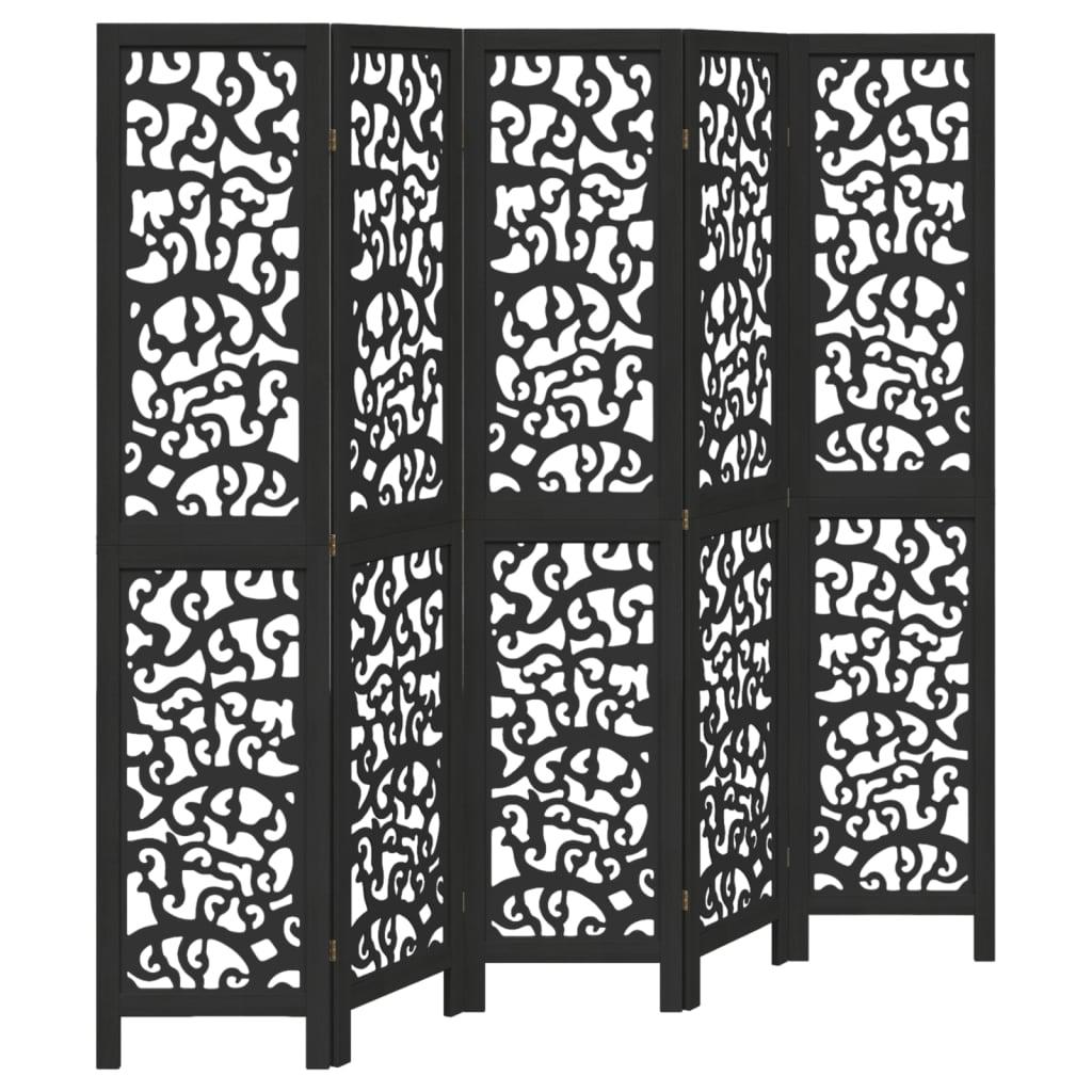 Biombo separador 5 paneles madera maciza Paulownia marrón negro