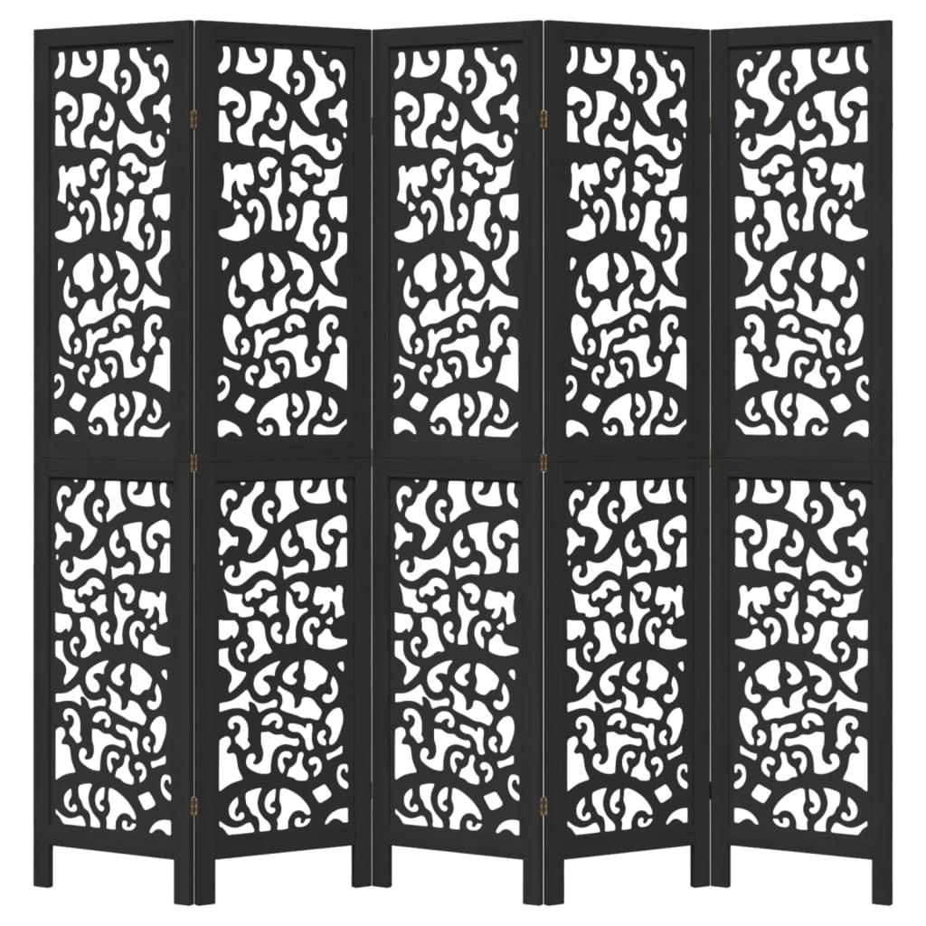 Biombo separador 5 paneles madera maciza Paulownia marrón negro