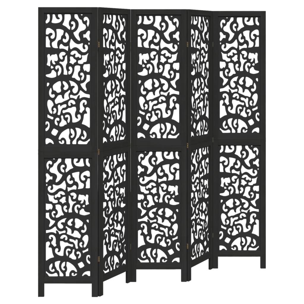 Biombo separador 5 paneles madera maciza Paulownia marrón negro